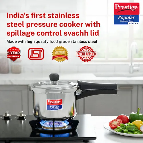  Prestige Svachh Popular Spillage Control Stainless Steel Pressure Cooker, (Silver) | Gas and Induction Compatible - Alternate View